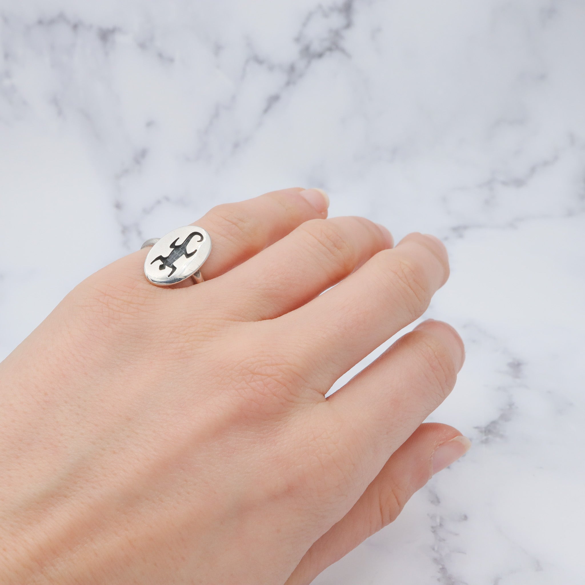 Vintage Native American sterling lizard cut out ring by Hopi artist Loren Phillips, sz 5.5